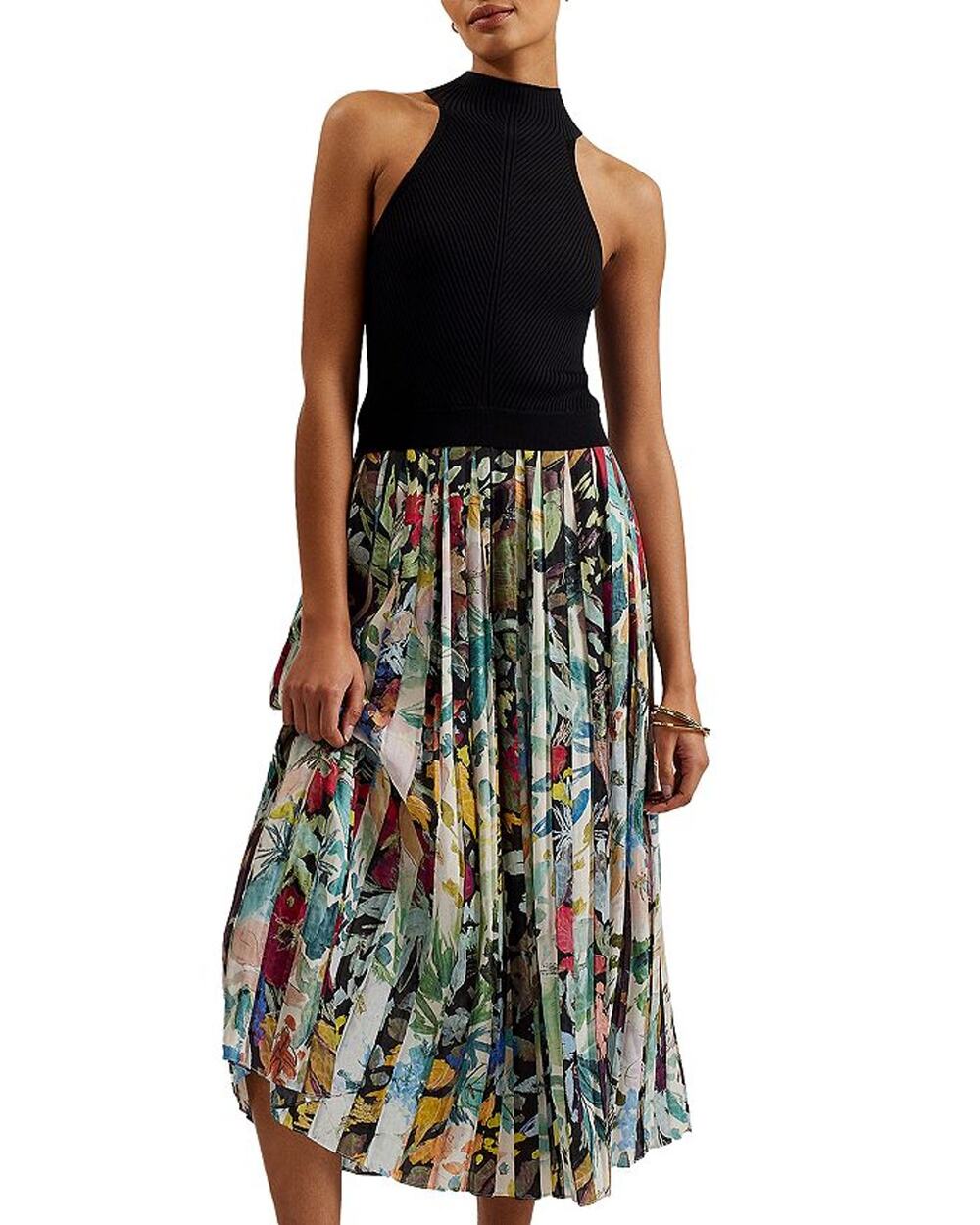 Ted Baker Corino Pleated Floral Midi Dress Size 3 Multicolor
